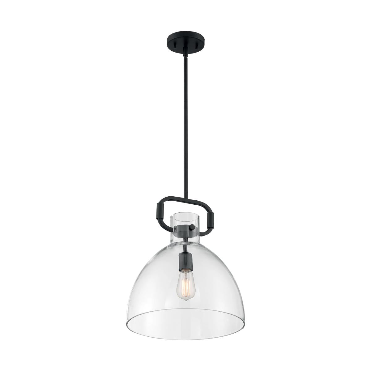 Teresa 1 Light Retro-Industrial Bell Pendant with Clear Glass and Matte Black Finish