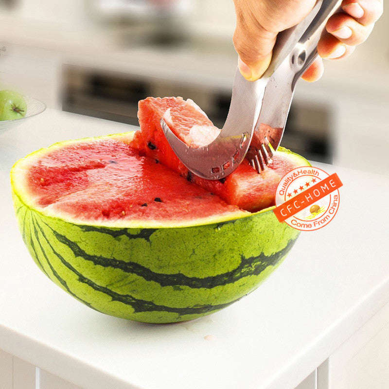 Stainless Steel Watermelon Slicer & Server - Easy Fruit Cutter and Corer for Cantaloupe