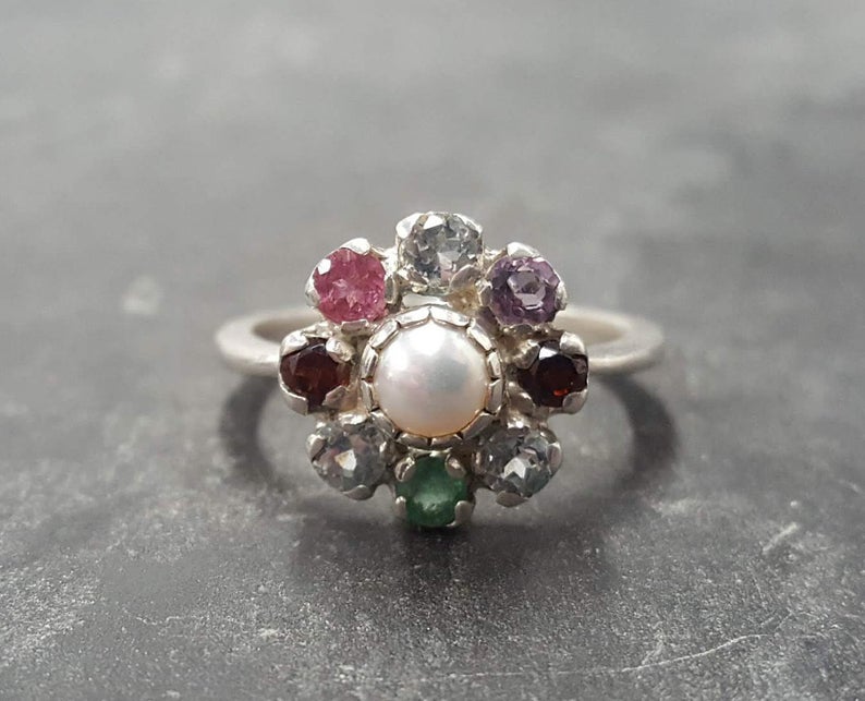 Customizable Mothers Birthstone Ring in Solid 925 Sterling Silver