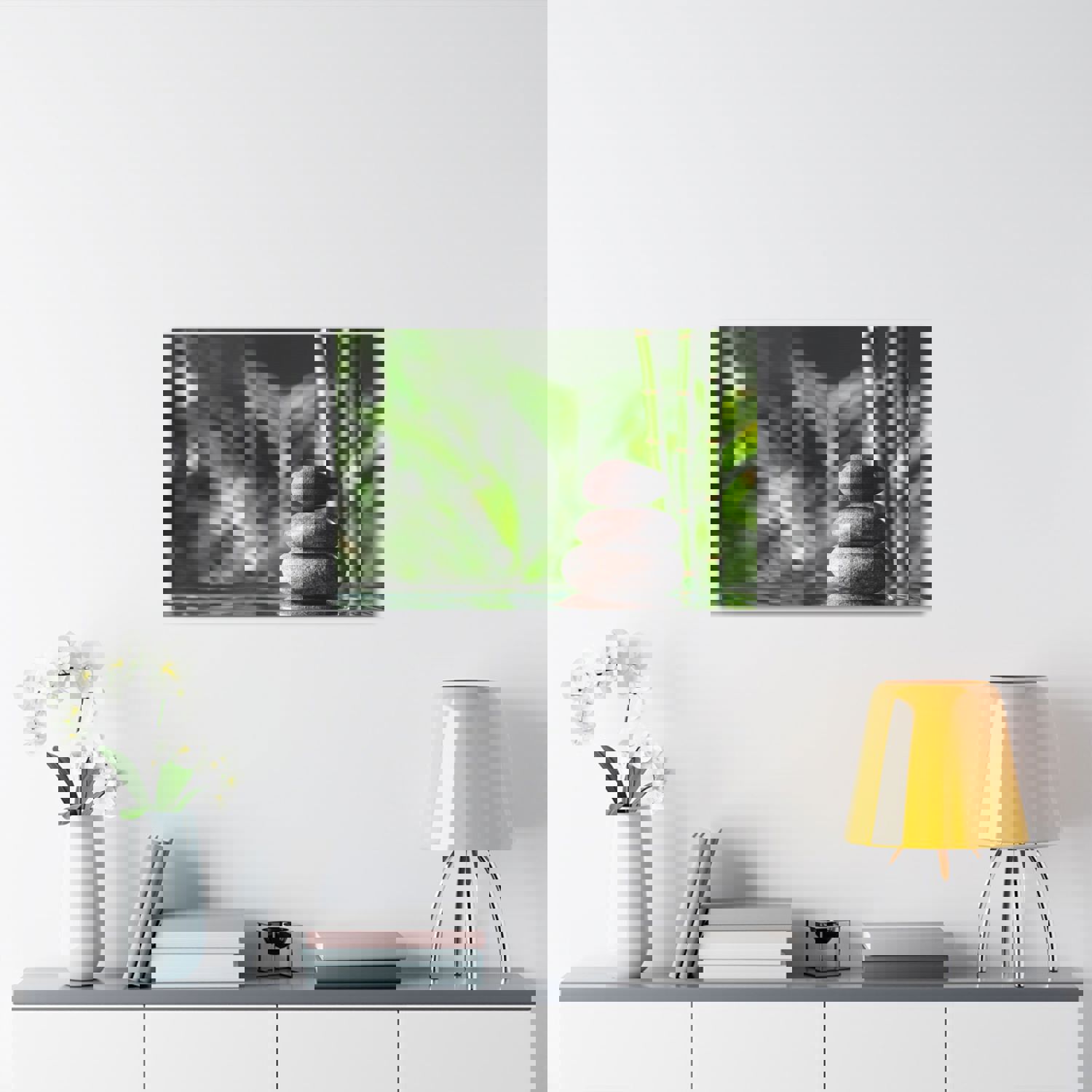 Stacked Stones on Water Forest Floral Nature Photography Canvas Wall Art for Home Decor