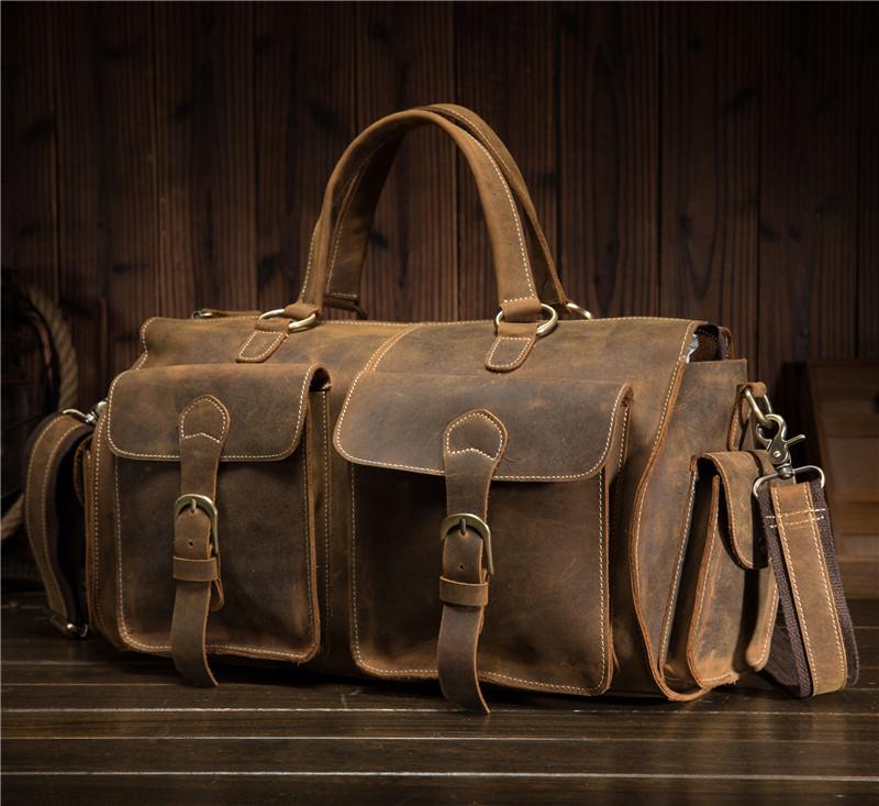 Leather Men's Weekender Travel Duffle Bag - Vintage Overnight Bag