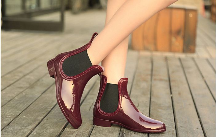 Fashion Solid Color Elastic Decoration Girl Low-top Rain Boots