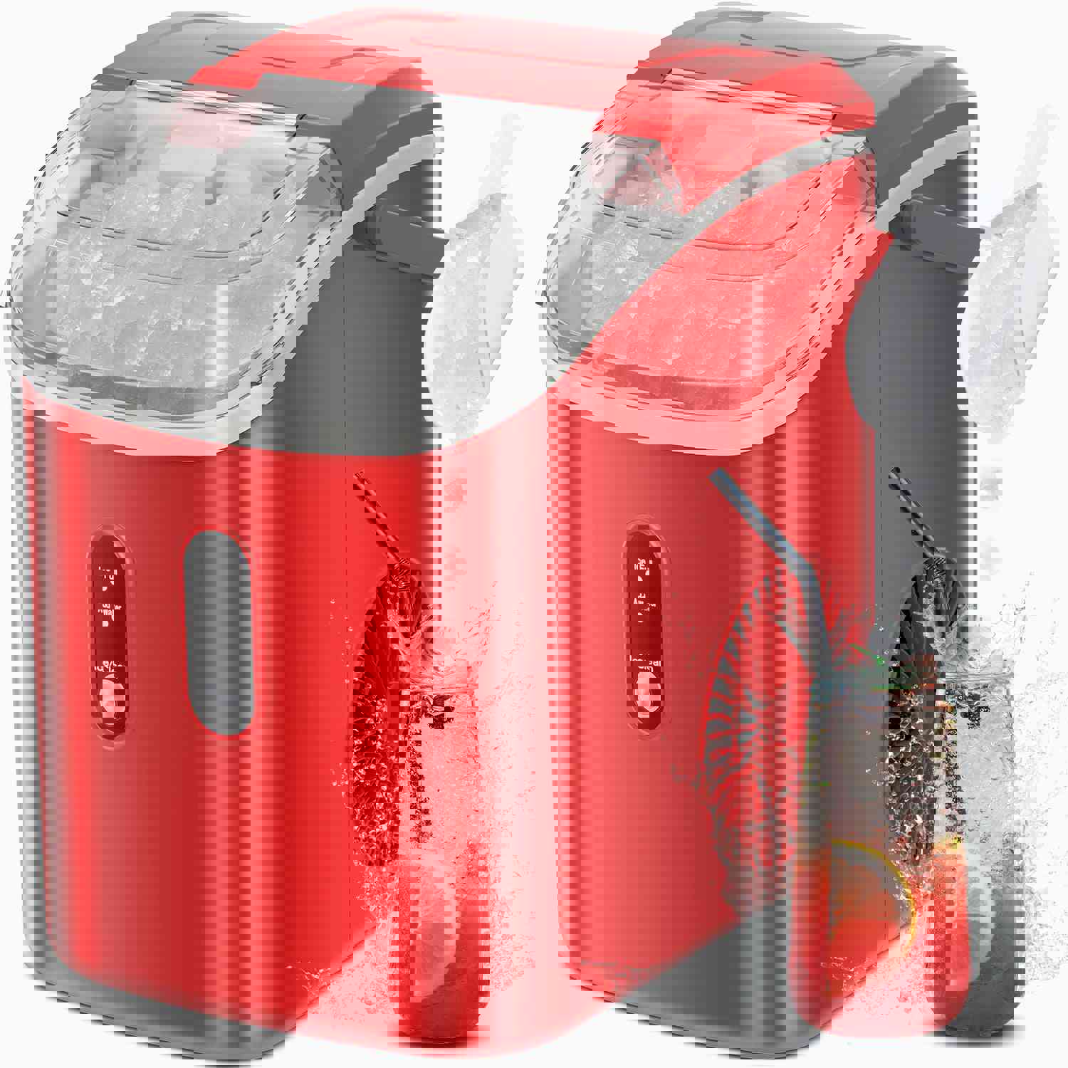 KISSAIR Nugget Countertop Ice Maker, 35Lbs/24Hrs, Self-Cleaning Pebble Ice Machine with Ice Basket & Scoop - Red