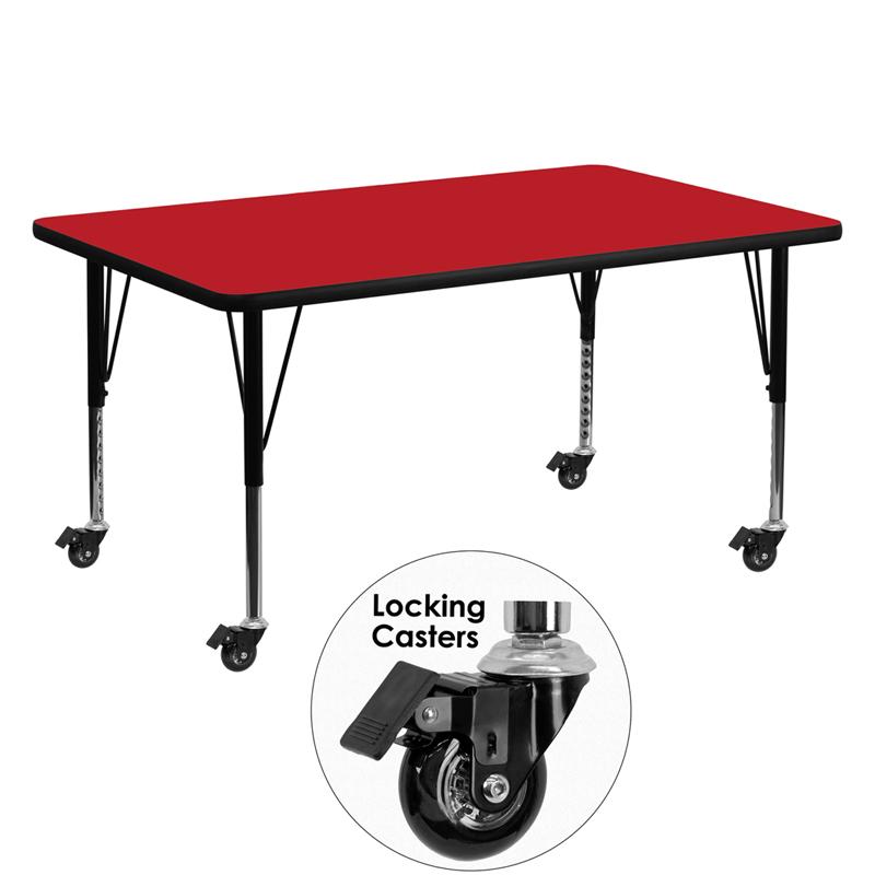 Flash Furniture Mobile 30W x 60L Rectangular Red HP Laminate Activity Table - Height Adjustable Short Legs