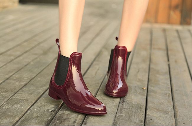 Fashion Solid Color Elastic Decoration Girl Low-top Rain Boots
