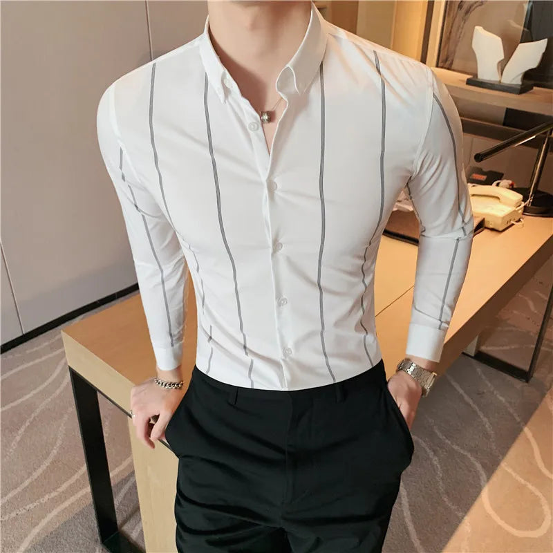 Nukty Men's Long Sleeve Stripe Dress Shirt - Slim Fit Casual & Formal Wear