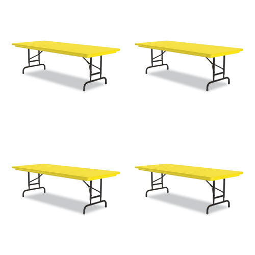 Correll Adjustable Folding Tables - Heavy-Duty Rectangular 72x30x22 to 32 Inches, Yellow Top with Black Legs