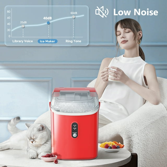 KISSAIR Nugget Countertop Ice Maker, 35Lbs/24Hrs, Self-Cleaning Pebble Ice Machine with Ice Basket & Scoop - Red