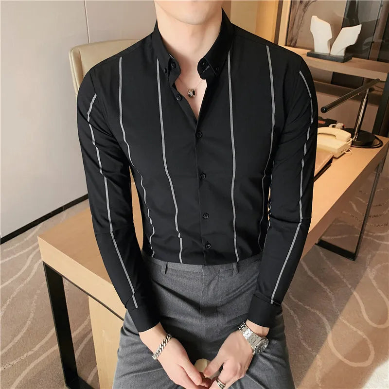 Nukty Men's Long Sleeve Stripe Dress Shirt - Slim Fit Casual & Formal Wear