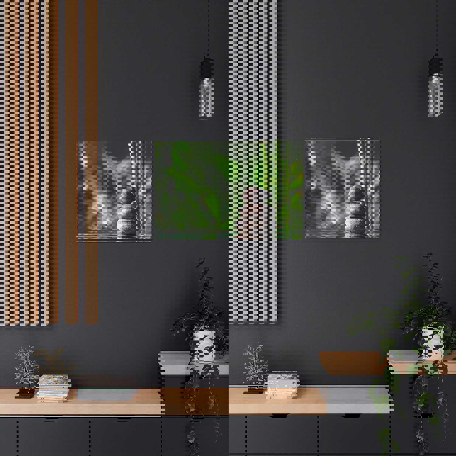 Stacked Stones on Water Forest Floral Nature Photography Canvas Wall Art for Home Decor