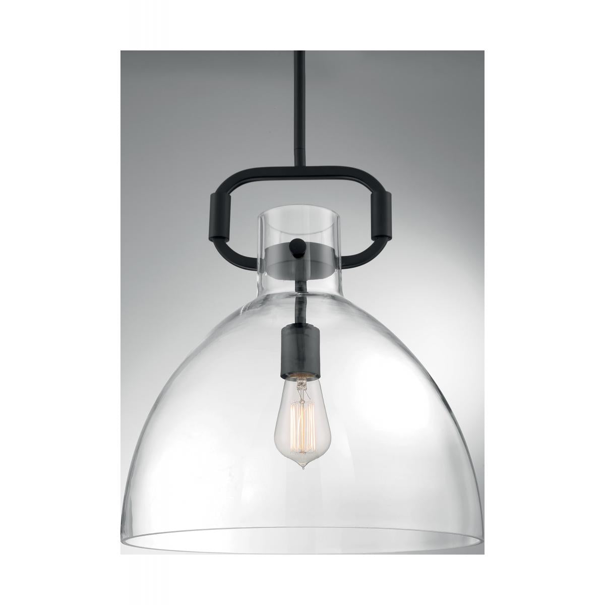 Teresa 1 Light Retro-Industrial Bell Pendant with Clear Glass and Matte Black Finish