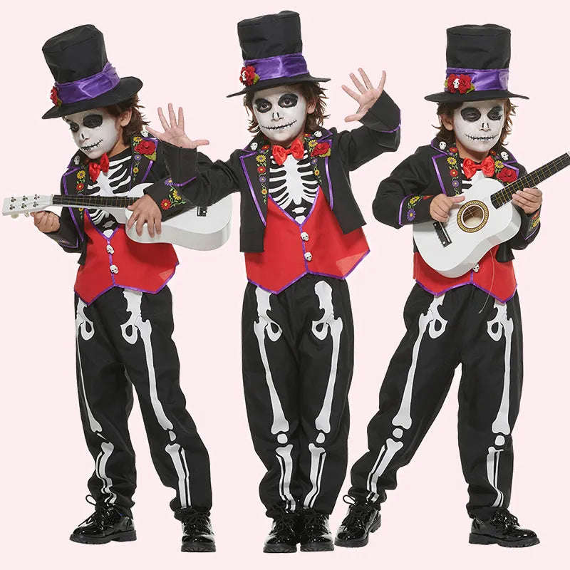 Kids Skeleton Roses Clothing Suit with Hat Scary Style