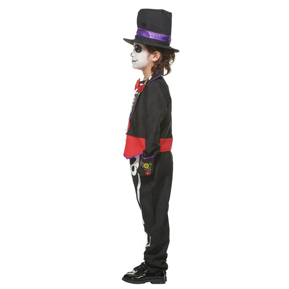 Kids Skeleton Roses Clothing Suit with Hat Scary Style