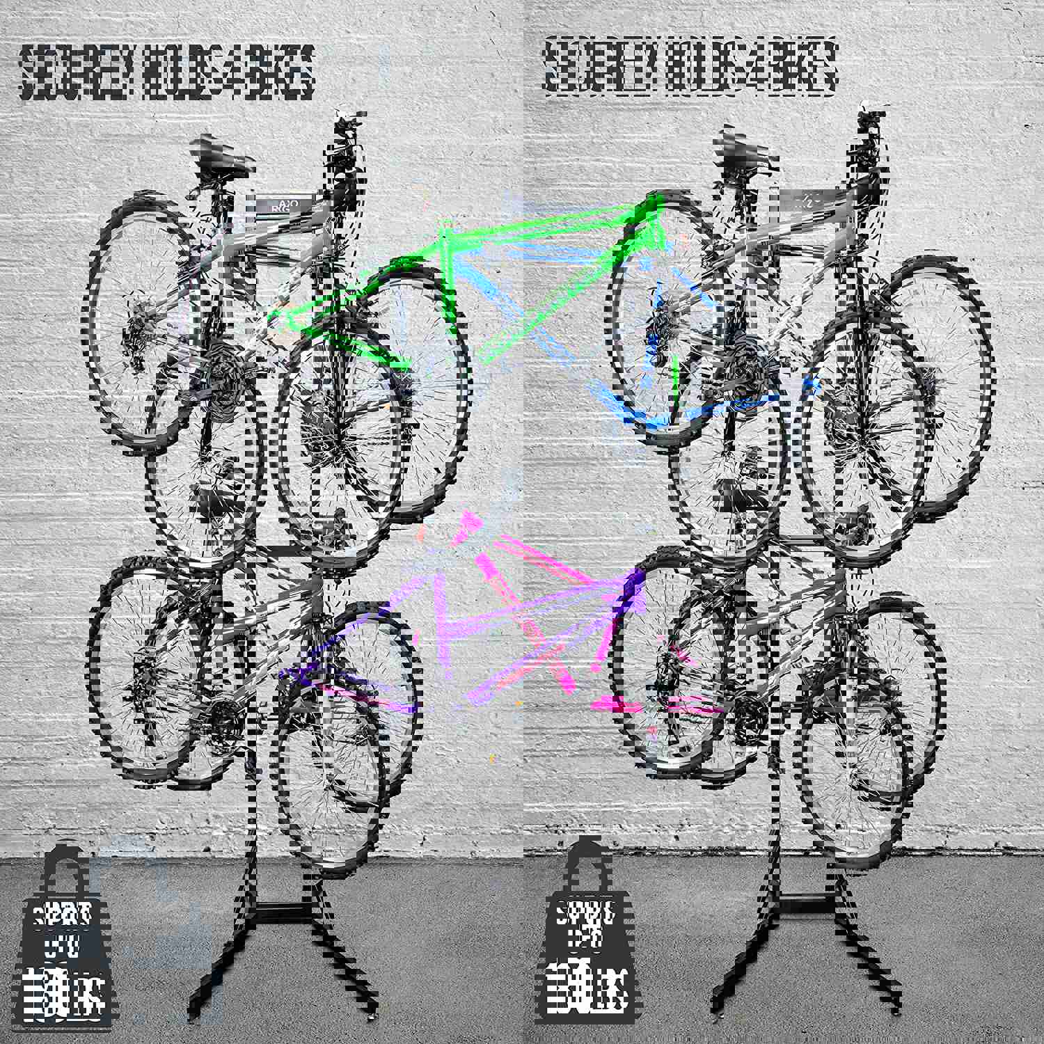 Freestanding Garage Bike Rack - Adjustable 4-Bicycle Storage Stand for Indoor & Home Use