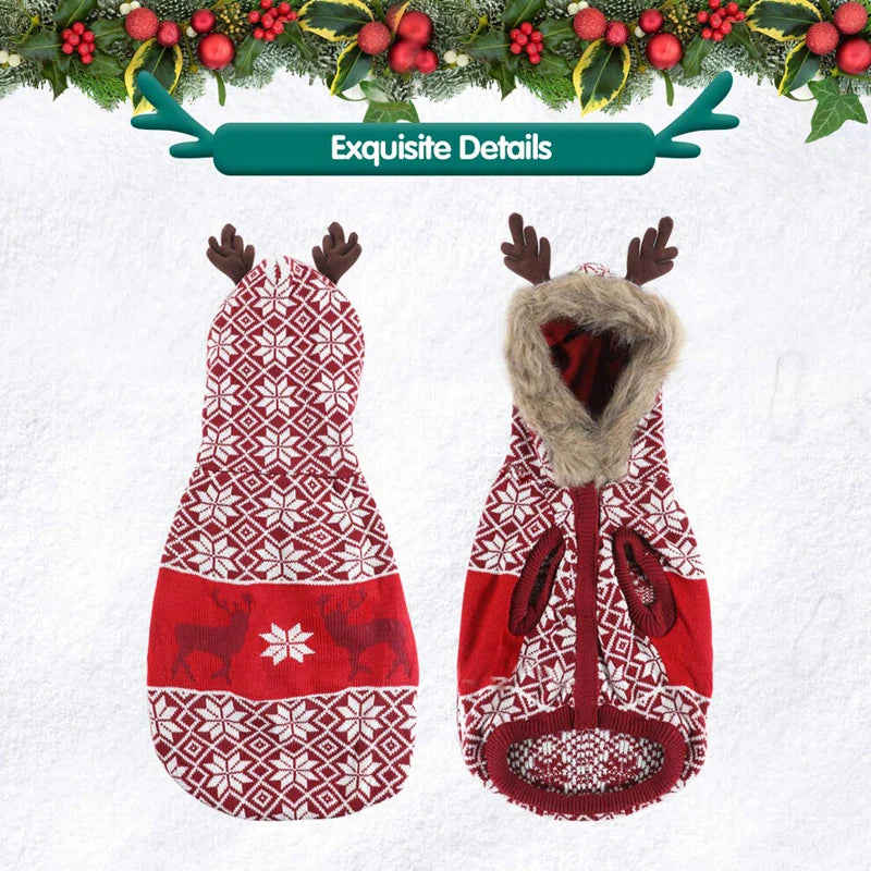 Benepaw Christmas Dog Sweater - Warm Reindeer Hooded Knitted Pullover for Small & Medium Dogs