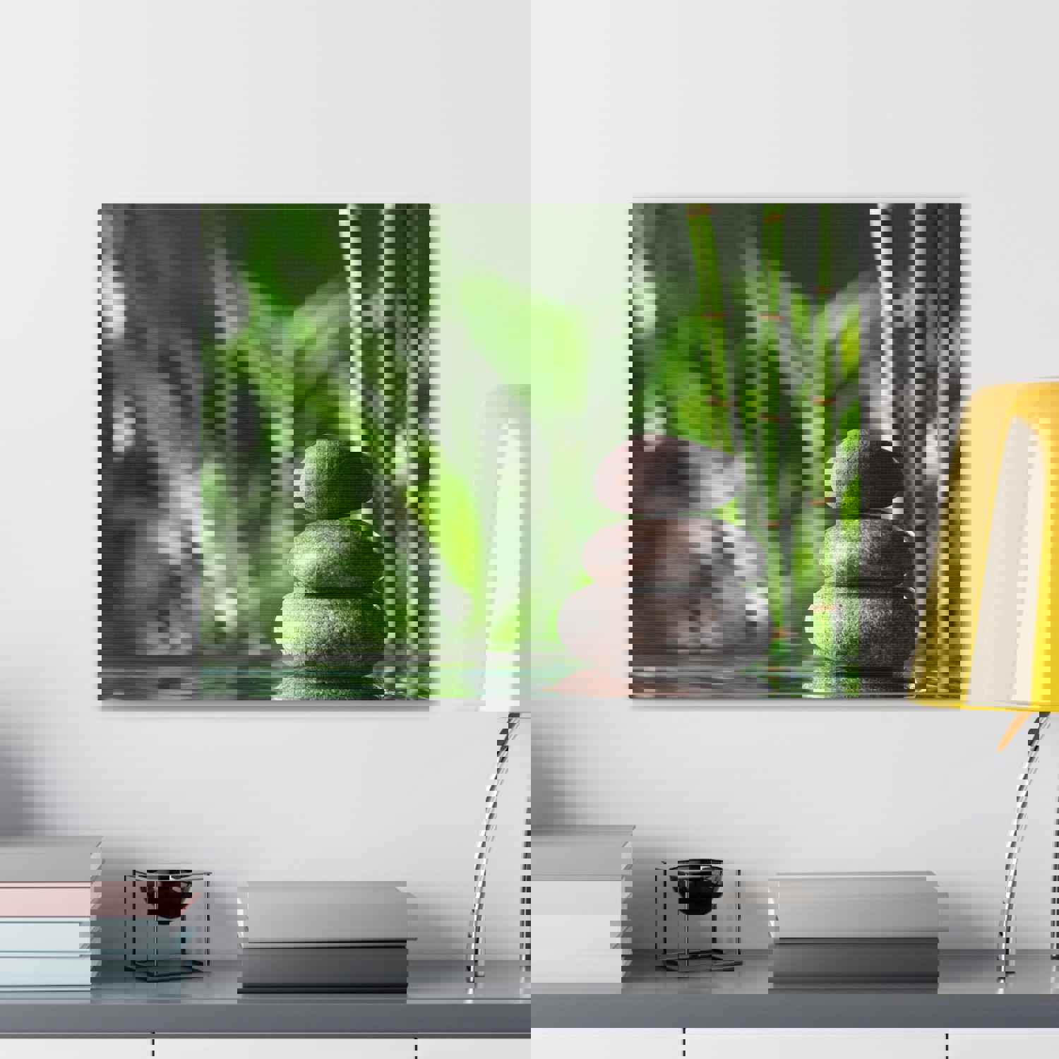 Stacked Stones on Water Forest Floral Nature Photography Canvas Wall Art for Home Decor