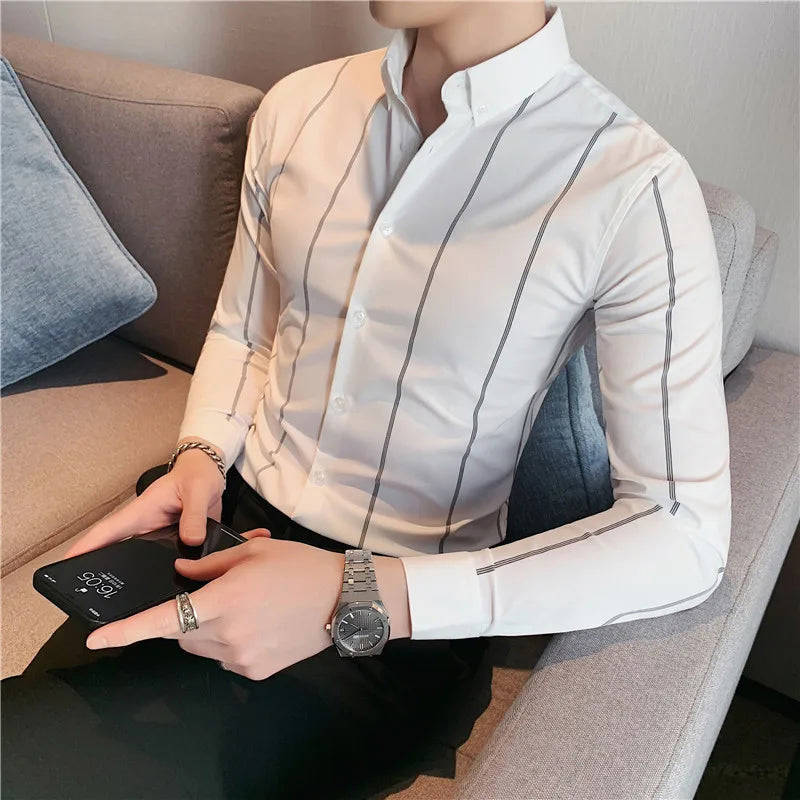 Nukty Men's Long Sleeve Stripe Dress Shirt - Slim Fit Casual & Formal Wear