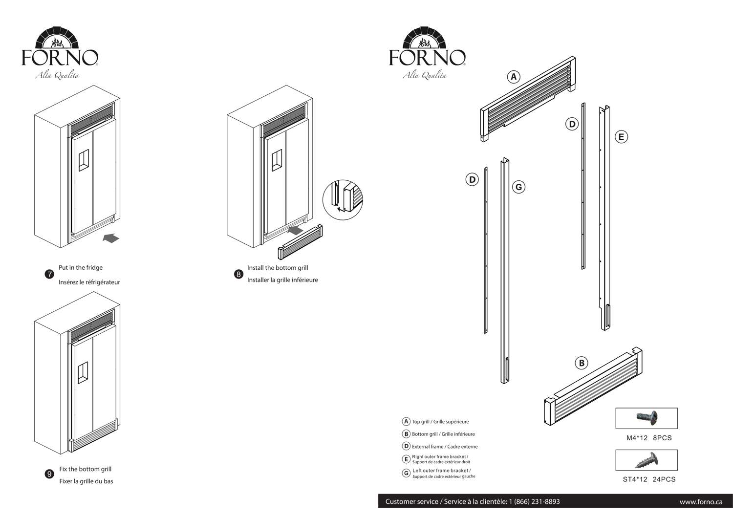 Forno 36-Inch Built-In Side-by-Side 20 cu.ft Stainless Steel Refrigerator with Water Dispenser and Ice Maker