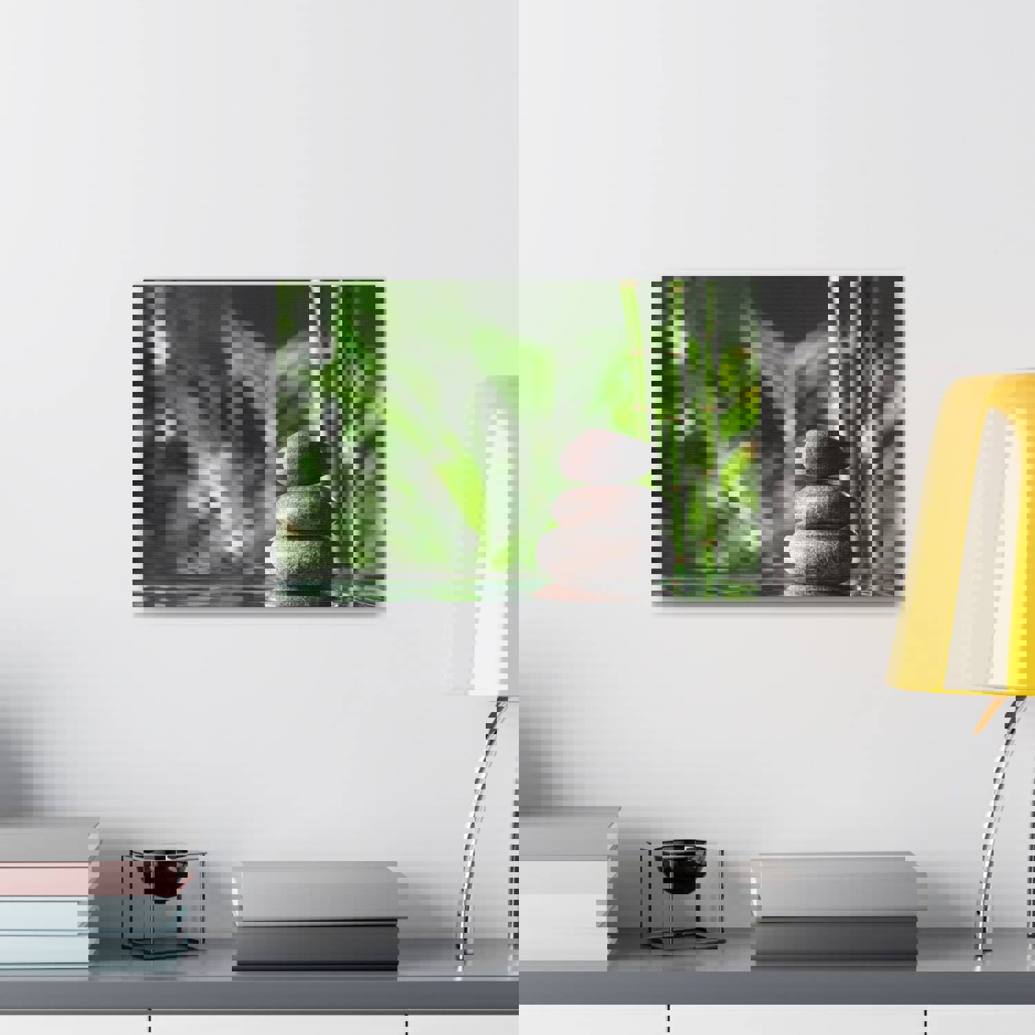 Stacked Stones on Water Forest Floral Nature Photography Canvas Wall Art for Home Decor