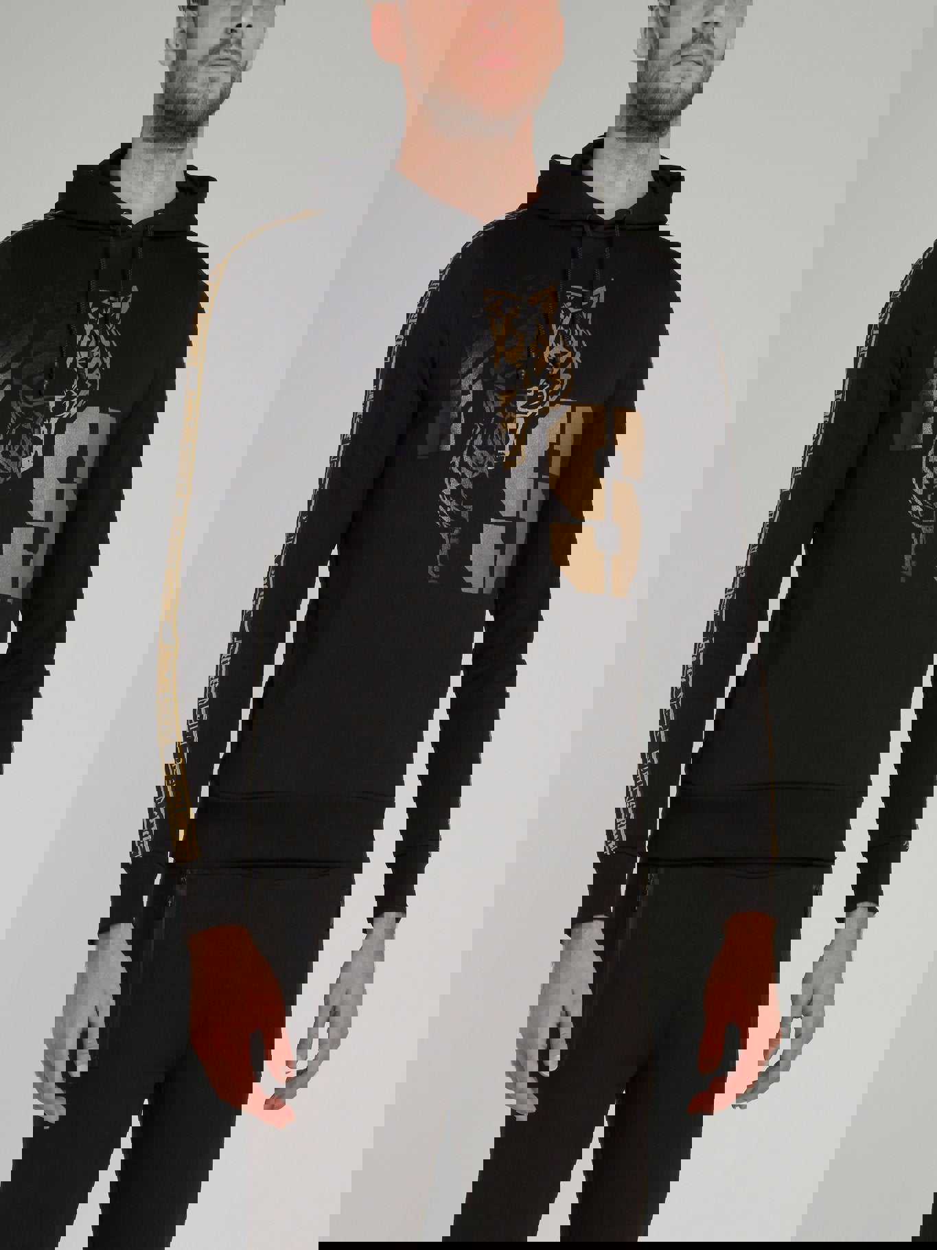 Tiger Print Sleeve Stripe Logo Hoodie