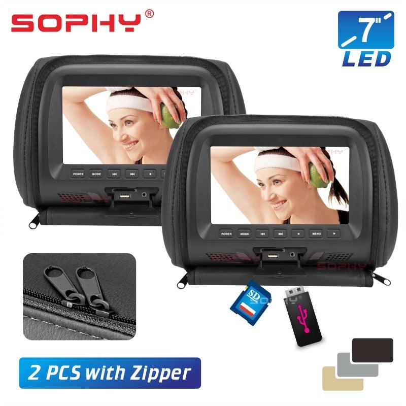 SOPHY 7 Inches Car Headrest Monitor with Zipper, LED Screen, USB SD Player, MP4 MP5 SH7048-P5-Zip