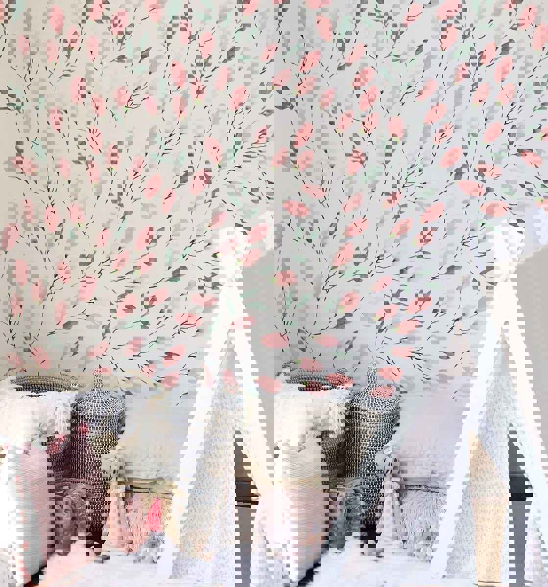 Soft Blush Floral Wall Decals - Hand-Painted Elegance