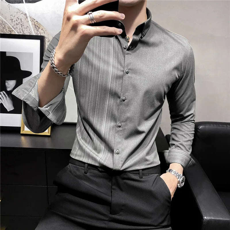 Nukty Men's Long Sleeve Stripe Dress Shirt - Slim Fit Casual & Formal Wear