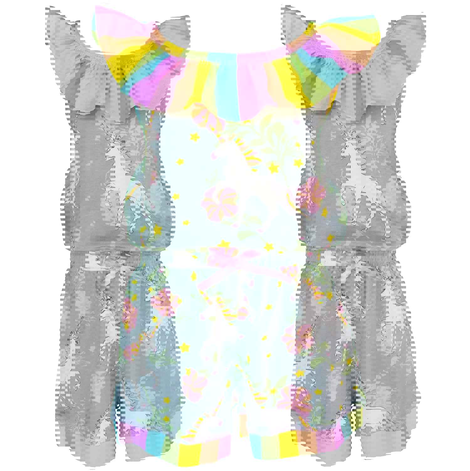 AnnLoren Little Big Girls Jumpsuit - Magical Unicorn Rainbows Spring One-Piece Boutique Clothing