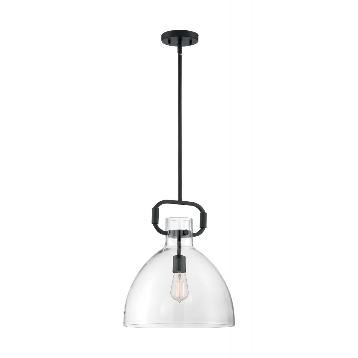 Teresa 1 Light Retro-Industrial Bell Pendant with Clear Glass and Matte Black Finish