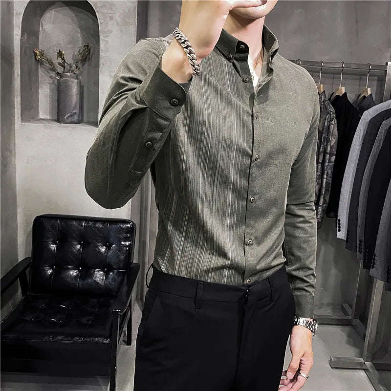 Nukty Men's Long Sleeve Stripe Dress Shirt - Slim Fit Casual & Formal Wear