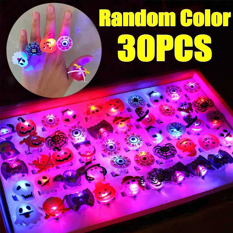 LED Halloween Rings - Glowing Pumpkin Ghost Skull Finger Rings for Party Decorations