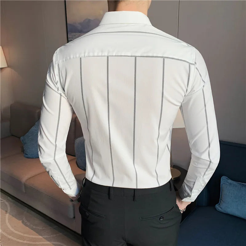 Nukty Men's Long Sleeve Stripe Dress Shirt - Slim Fit Casual & Formal Wear