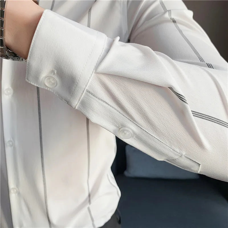 Nukty Men's Long Sleeve Stripe Dress Shirt - Slim Fit Casual & Formal Wear