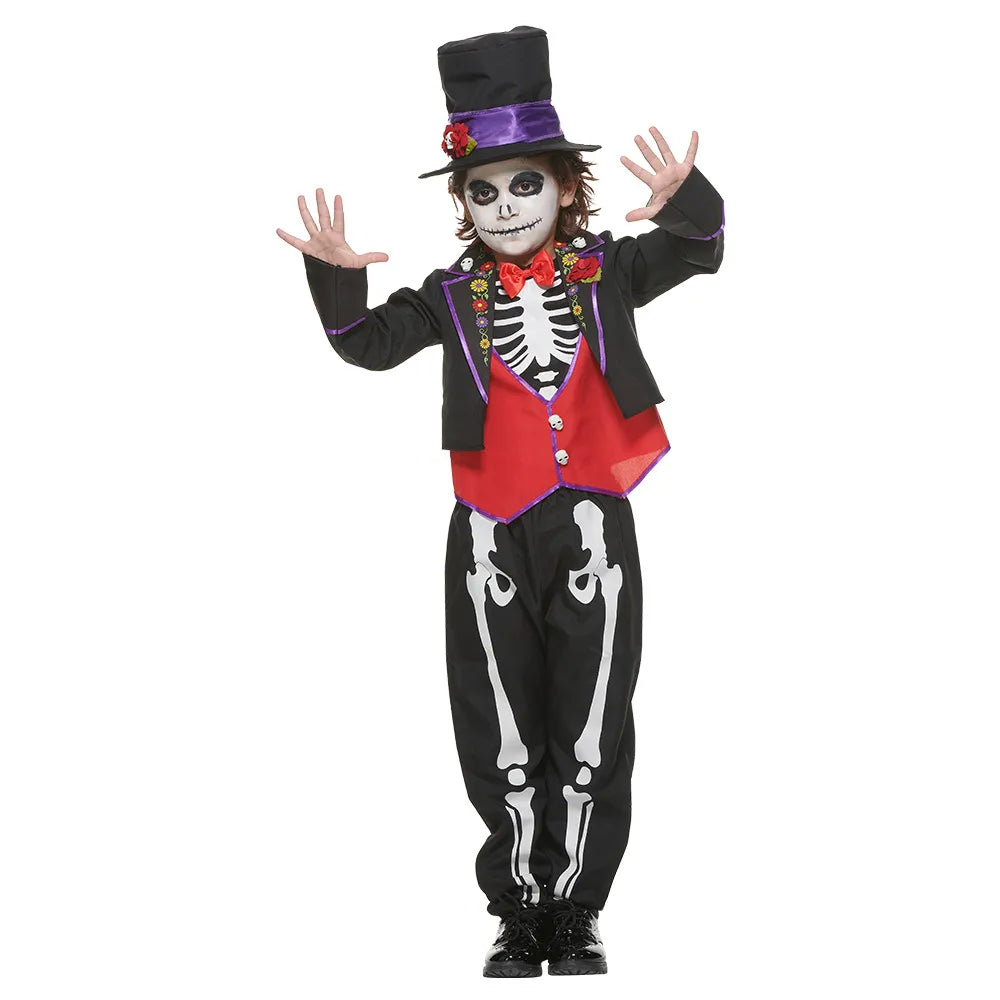 Kids Skeleton Roses Clothing Suit with Hat Scary Style