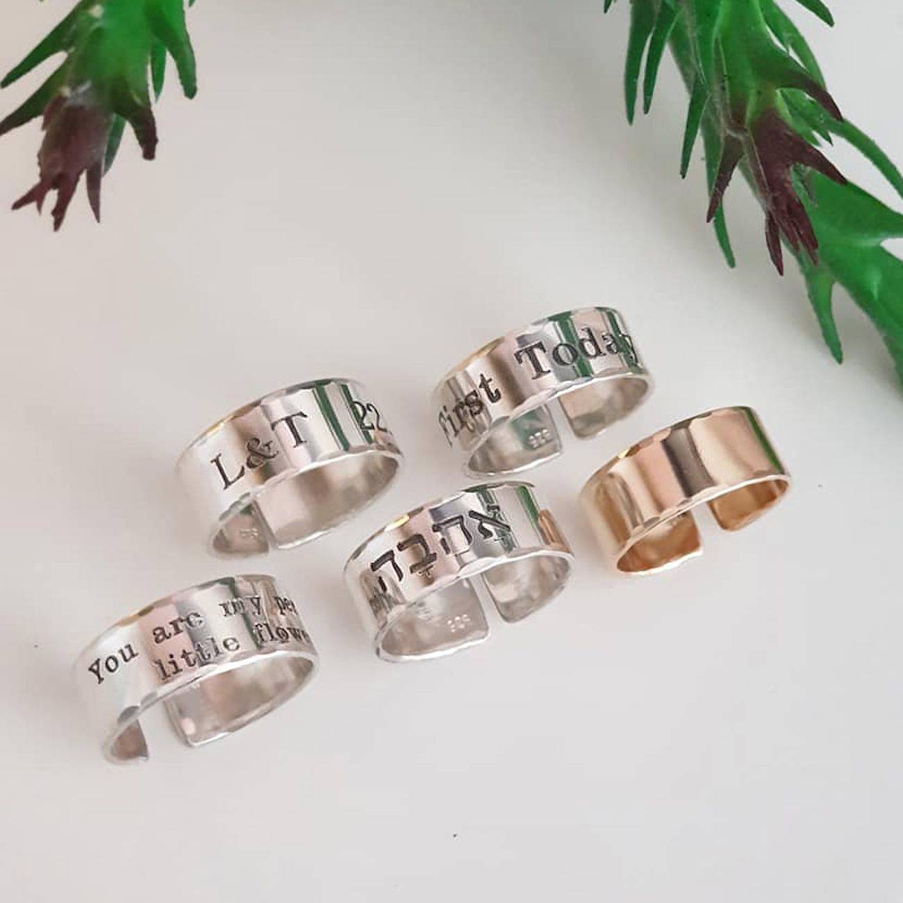 Hearts Ring - Custom Mom Gift, Personalized Sterling Silver Adjustable Ring