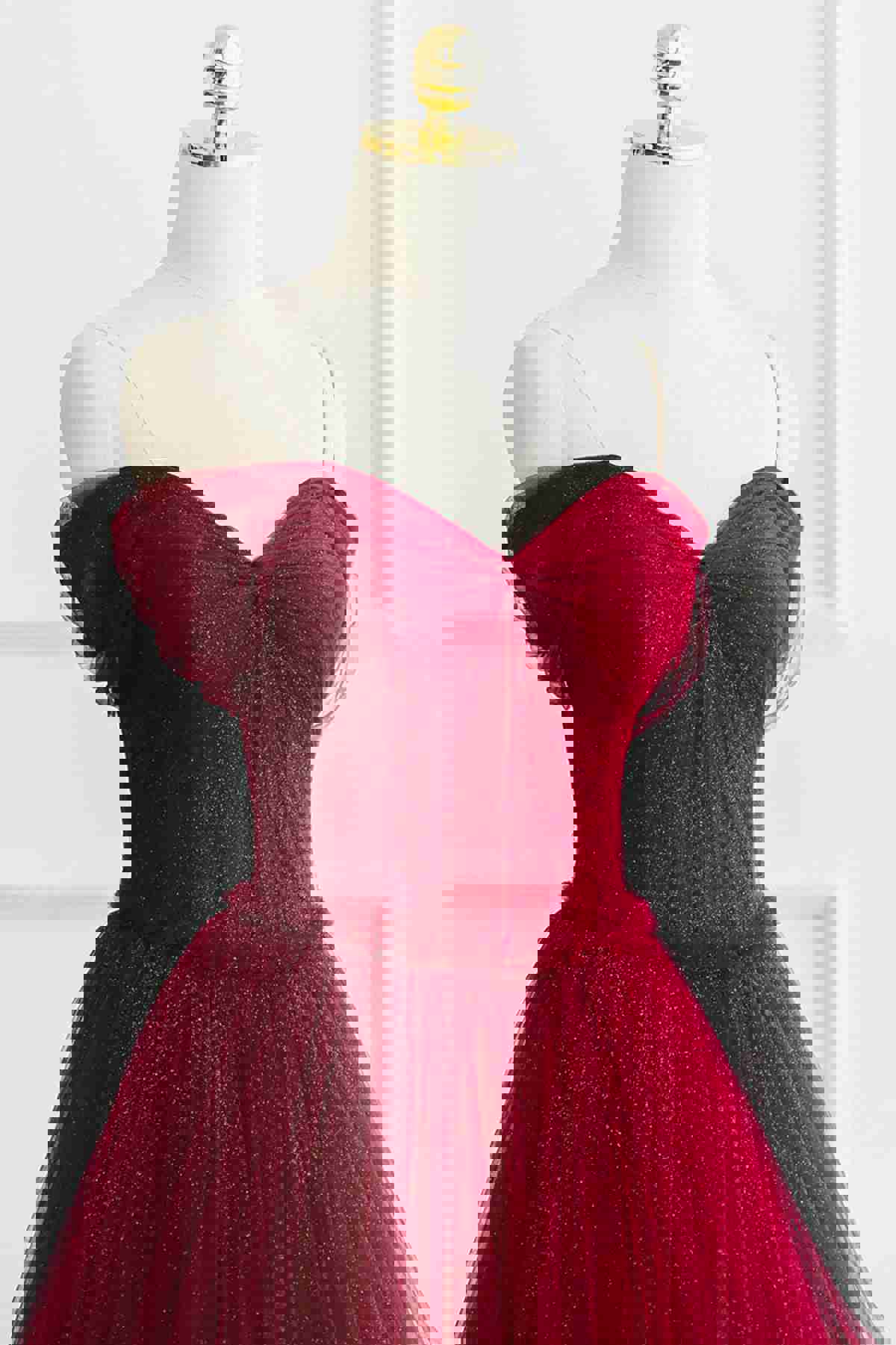 Burgundy Off-Shoulder Long Prom Dress with Tulle, Wine Red Formal Evening Gown