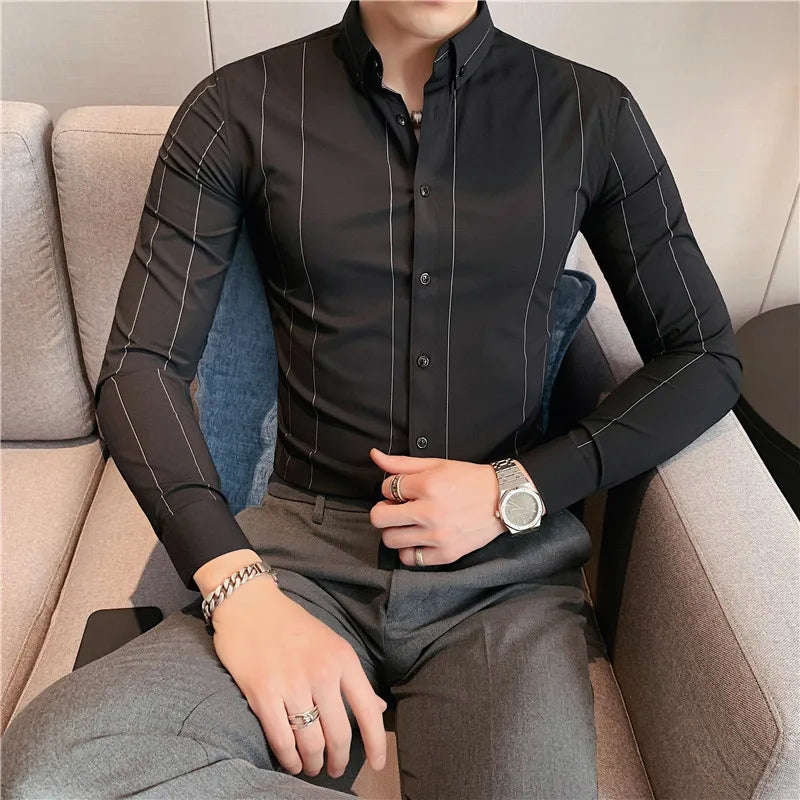 Nukty Men's Long Sleeve Stripe Dress Shirt - Slim Fit Casual & Formal Wear