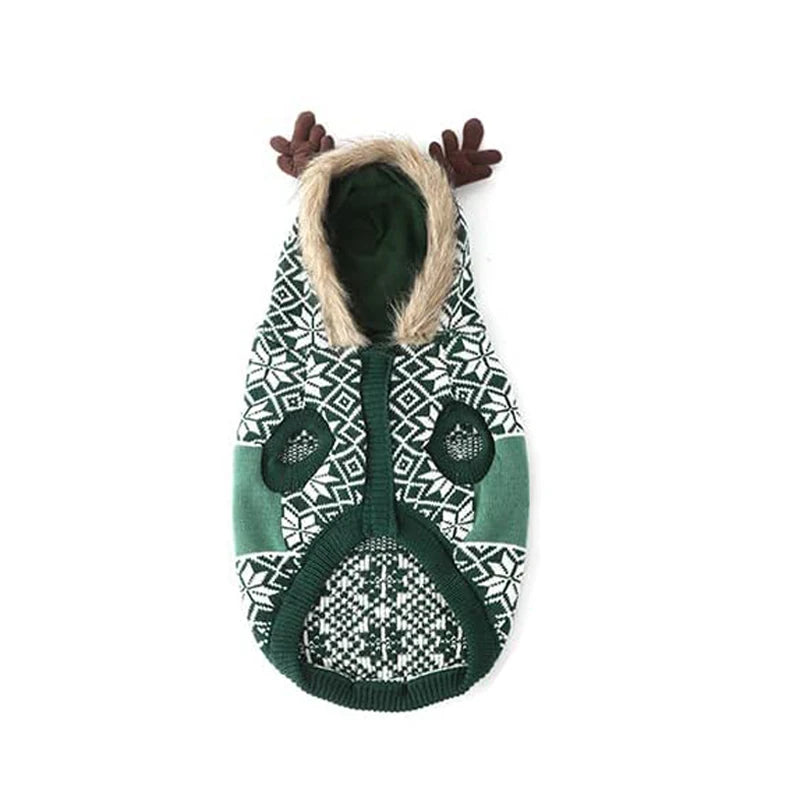 Benepaw Christmas Dog Sweater - Warm Reindeer Hooded Knitted Pullover for Small & Medium Dogs