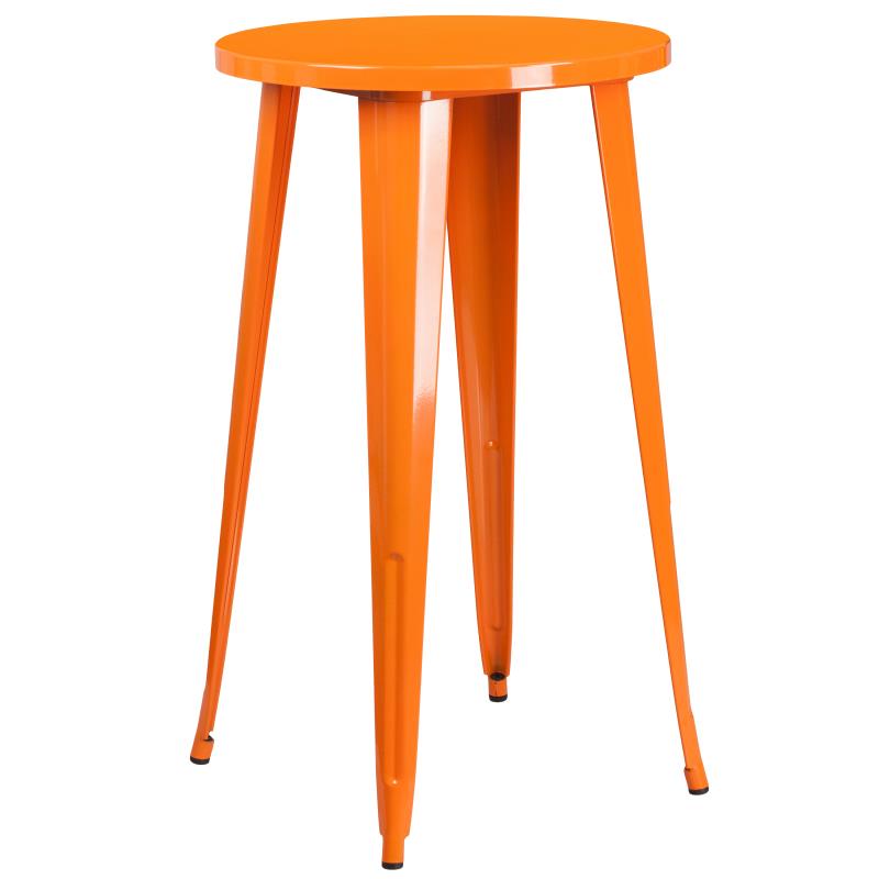 Richard Commercial Grade 24 Round Orange Metal Indoor-Outdoor Bar Table Set with 4 Stools