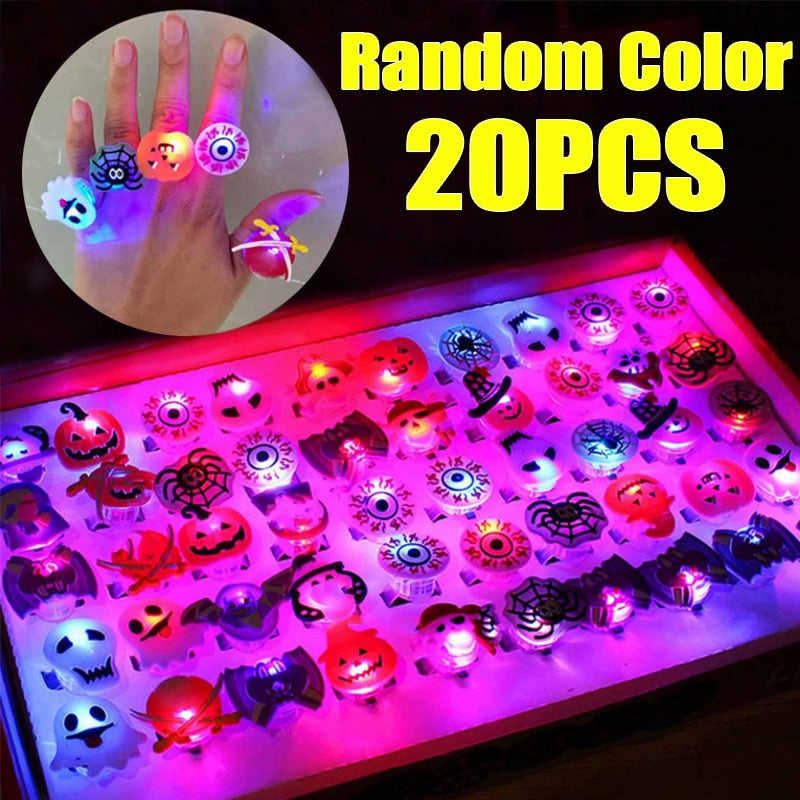 LED Halloween Rings - Glowing Pumpkin Ghost Skull Finger Rings for Party Decorations