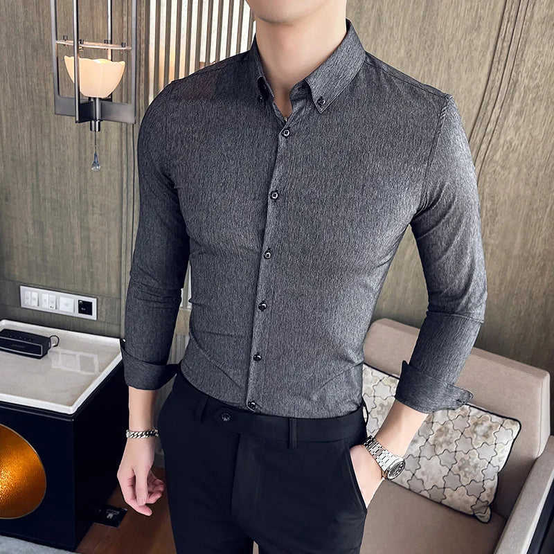 Nukty Men's Long Sleeve Stripe Dress Shirt - Slim Fit Casual & Formal Wear