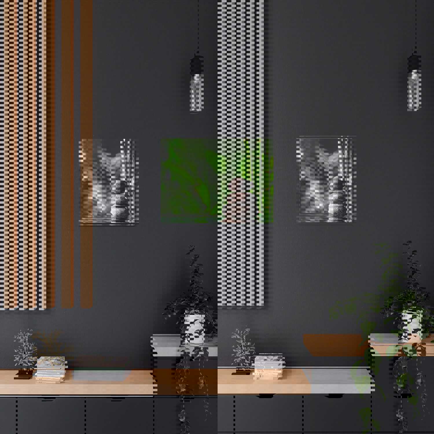 Stacked Stones on Water Forest Floral Nature Photography Canvas Wall Art for Home Decor