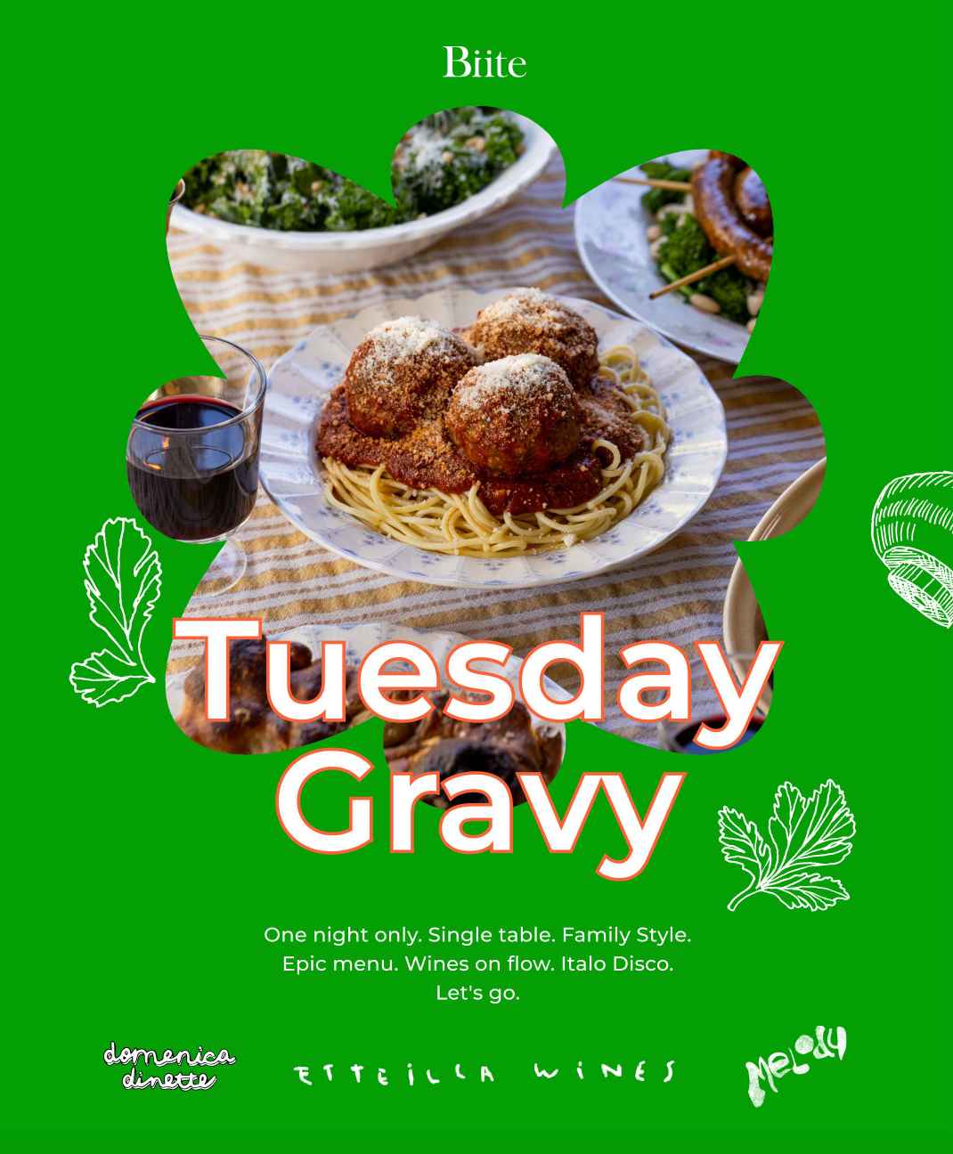 TUESDAY GRAVY: A Big Italian Feast by Domenica Dinette X Etteilla Wines at Melody