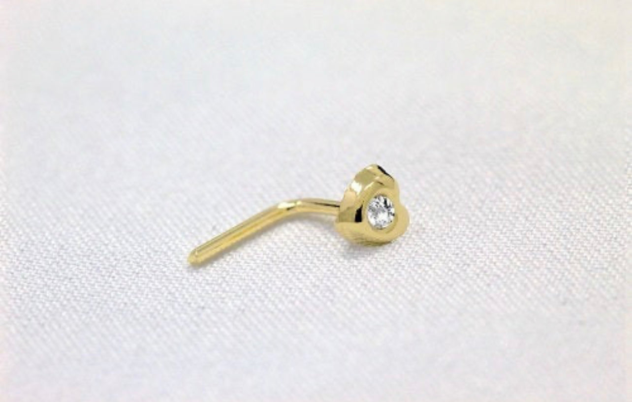 Teeny Tiny Gold Nose Stud - 14K Gold L-Bend Nose Screw with CZ Diamond Fishtail