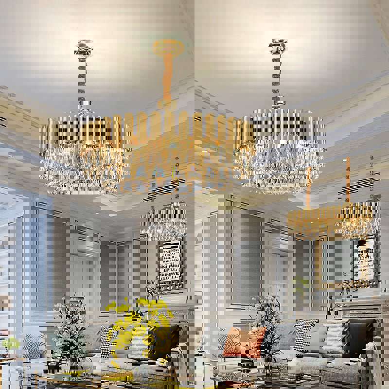 MIRODEMI® Luxury Drum Gold Crystal Chandelier - Modern LED Lighting for Kitchen & Living Room