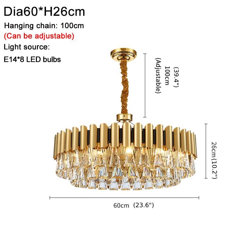 MIRODEMI® Luxury Drum Gold Crystal Chandelier - Modern LED Lighting for Kitchen & Living Room