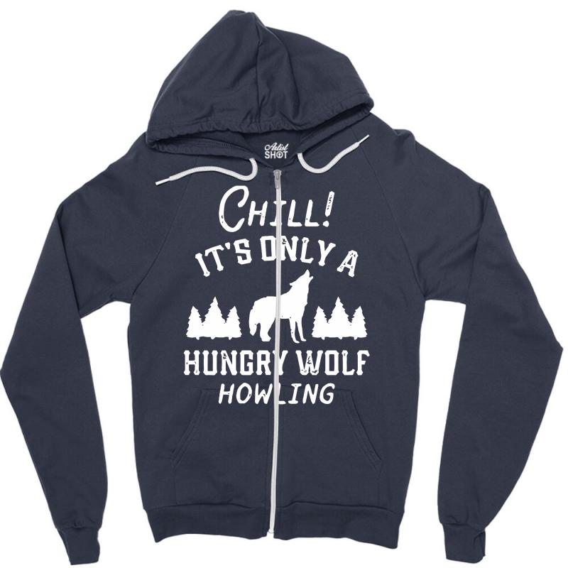 chill hungry wolf Zipper Hoodie - Unisex Soft Plush Poly-Cotton Blend