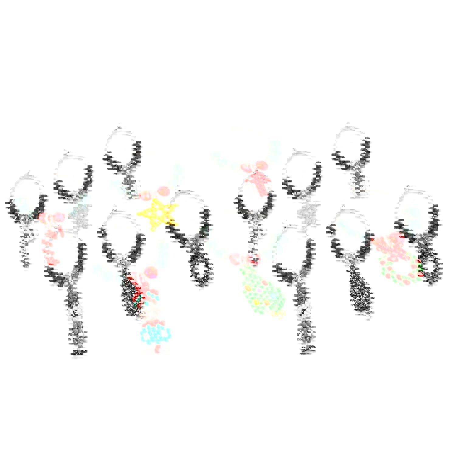 Set of 6 Christmas-Themed Handmade Glass Beaded Drink Tags - Refreshing Holidays | NOVICA