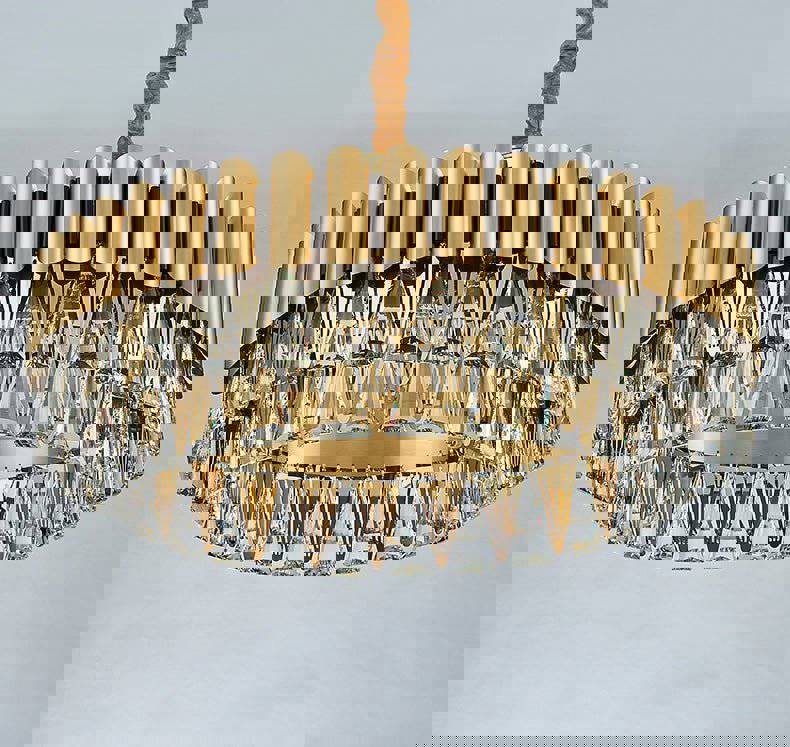 MIRODEMI® Luxury Drum Gold Crystal Chandelier - Modern LED Lighting for Kitchen & Living Room