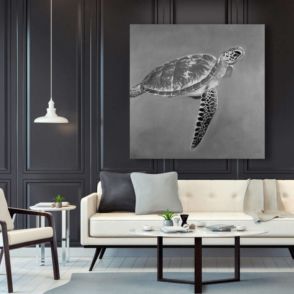Grayscale Aquatic Turtle Fine Art Gallery Wrapped Canvas 36x36